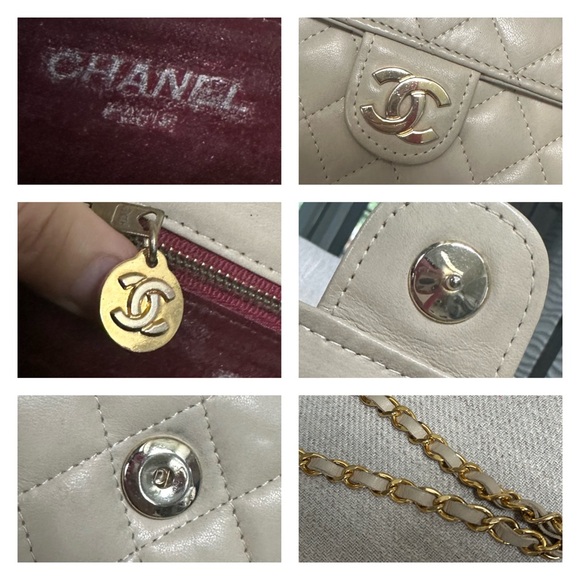 💯 CHANEL Light Beige Coco Mark Chain Leather Flap Shoulder Bag - Picture 6 of 13